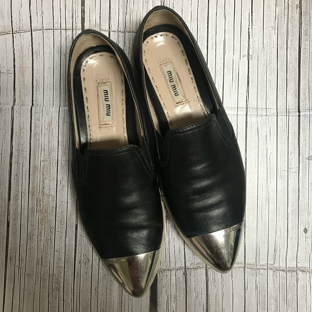 MiuMiu Cap Toe Metal Sneakers Black sz 37